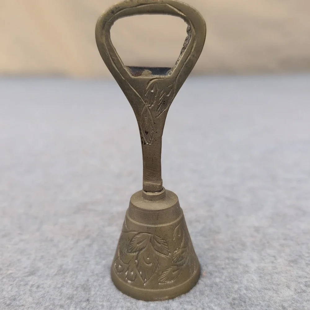 Vintage Brass Bell Bottle Opener‎ Engraved Floral Design Unique Bar Tool
